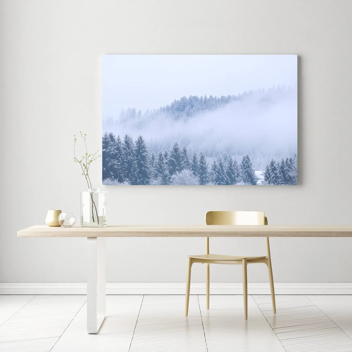 Leinwandbild winternebel über nadelwald Leinwandbild winternebel über nadelwald