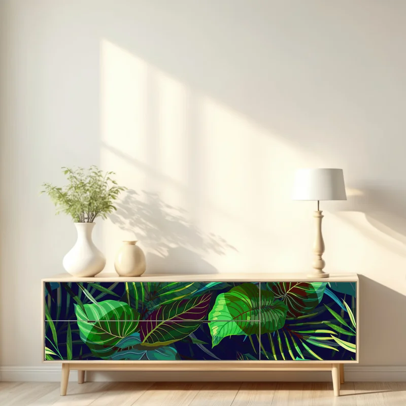 Repositionierbarer Aufkleber tropisches grünes blattmuster