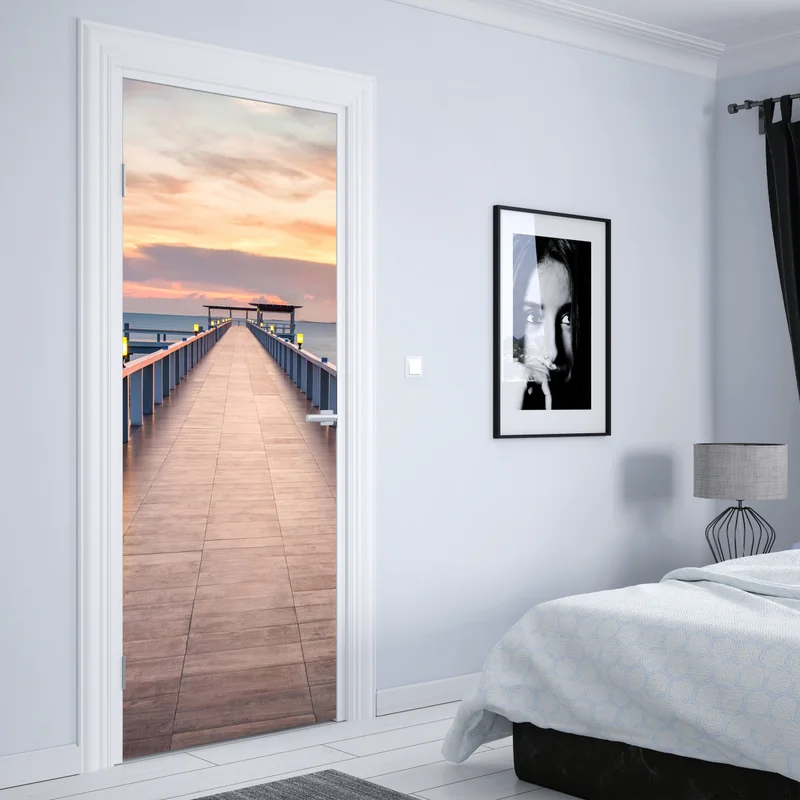 Türaufkleber seebrücke bei sonnenuntergang