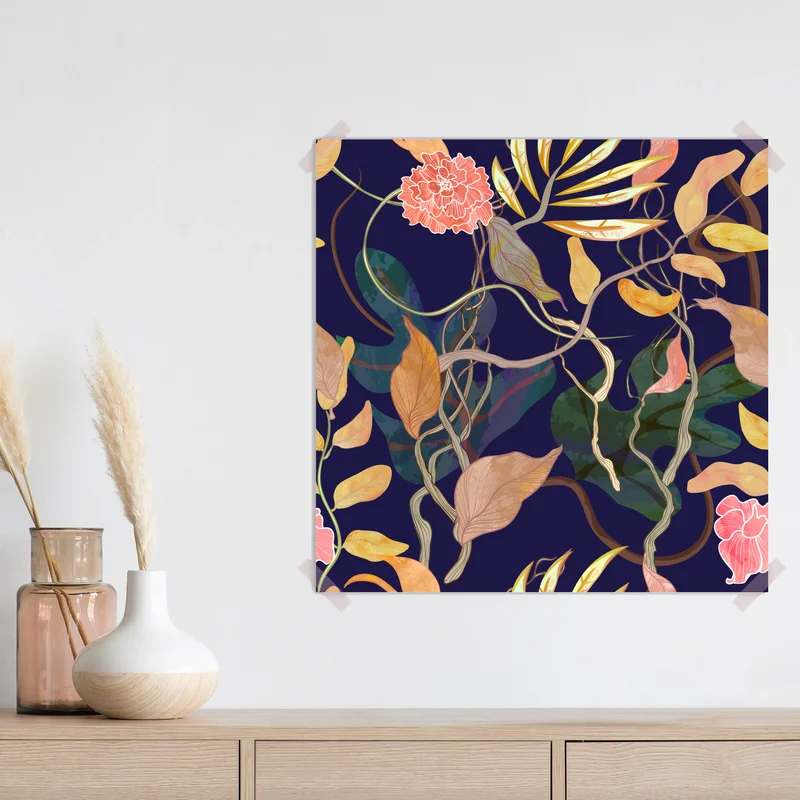 Poster marineblaues botanisches blumenmuster • Poster bei Wallnifity® Poster marineblaues botanisches blumenmuster • Poster bei Wallnifity®