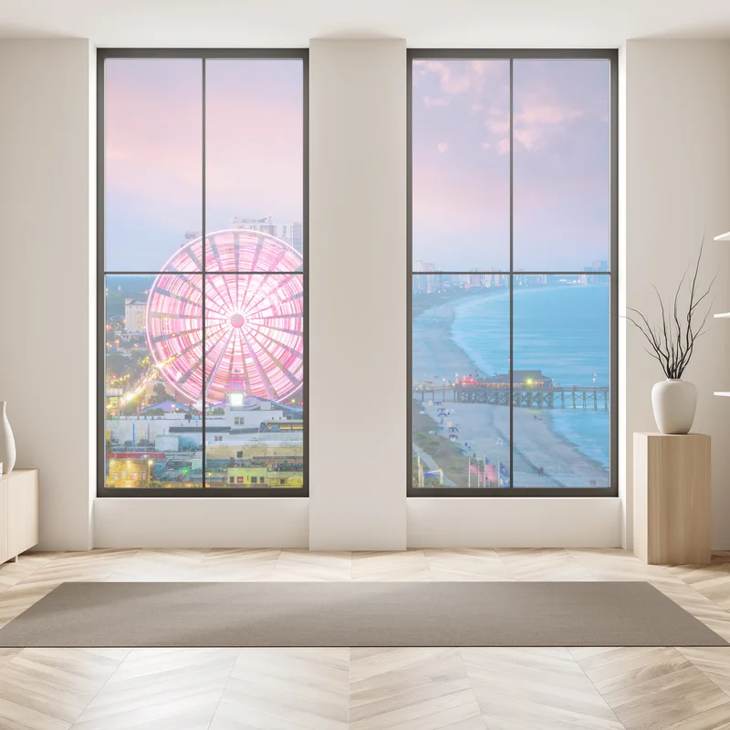 Fensteraufkleber Myrtle Beach sonnenuntergang skyline mit riesenrad