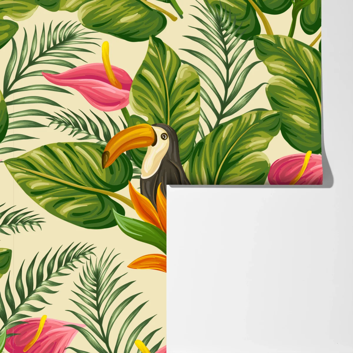 Fototapeta tropikalny wzór botaniczny z tukanem Fototapeta tropikalny wzór botaniczny z tukanem