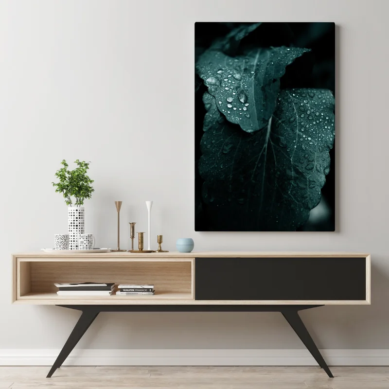 Leinwandbild tautropfen auf blättern Leinwandbild tautropfen auf blättern