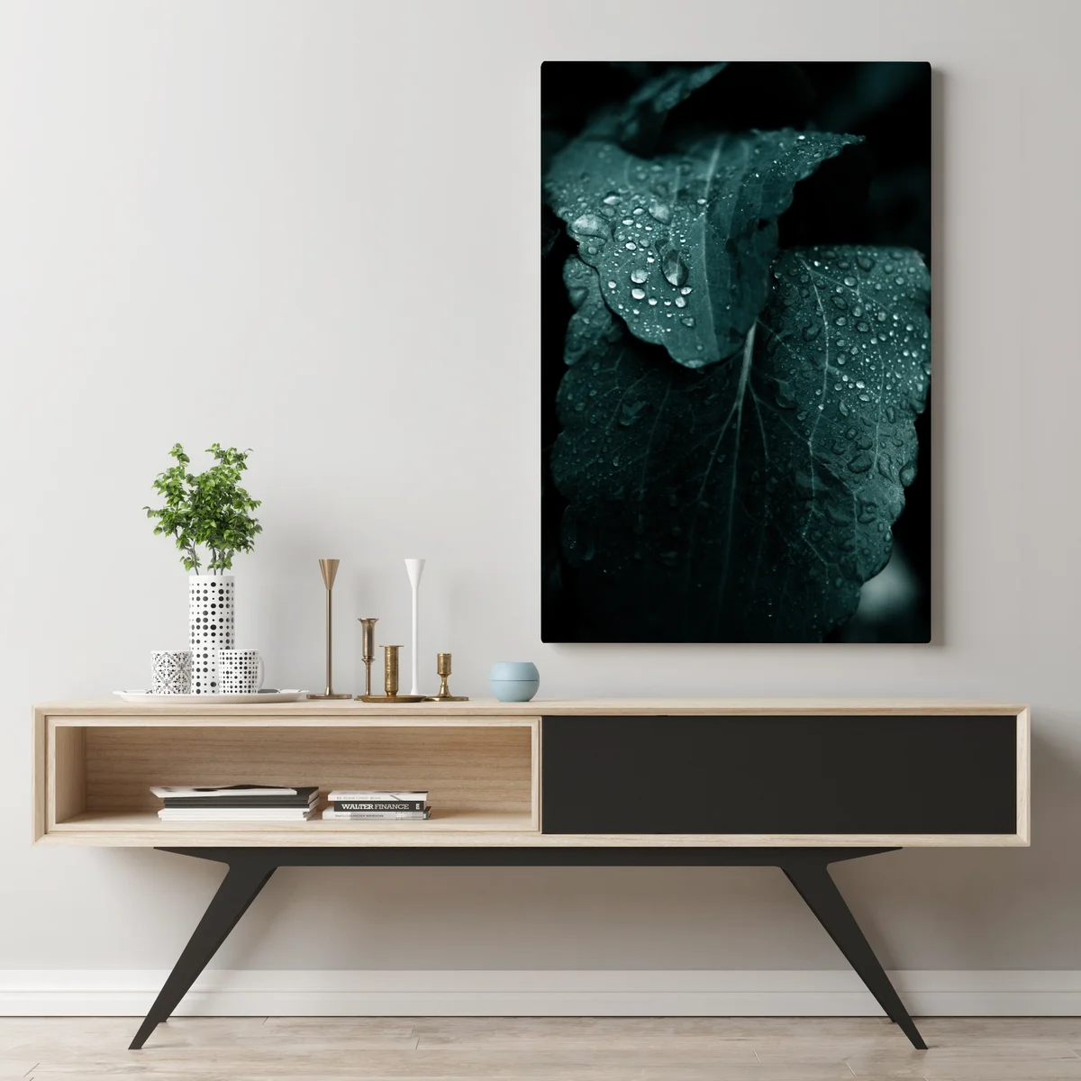 Leinwandbild tautropfen auf blättern Leinwandbild tautropfen auf blättern