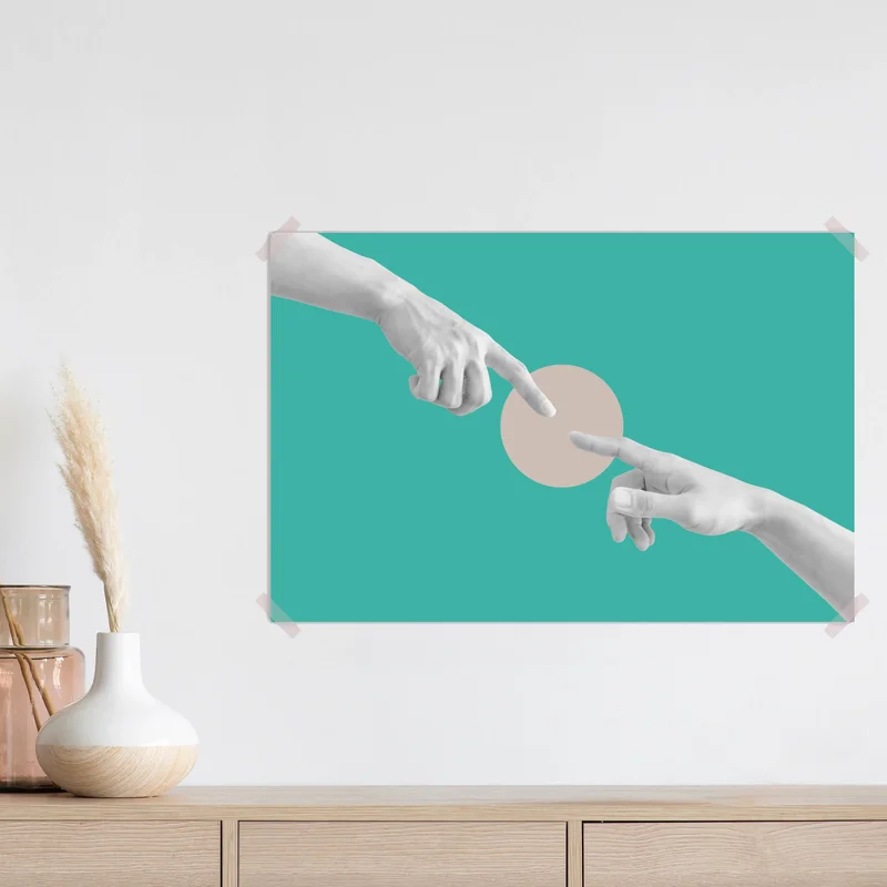 Poster verbindende finger auf türkisem hintergrund • Poster bei Wallnifity® Poster verbindende finger auf türkisem hintergrund • Poster bei Wallnifity®