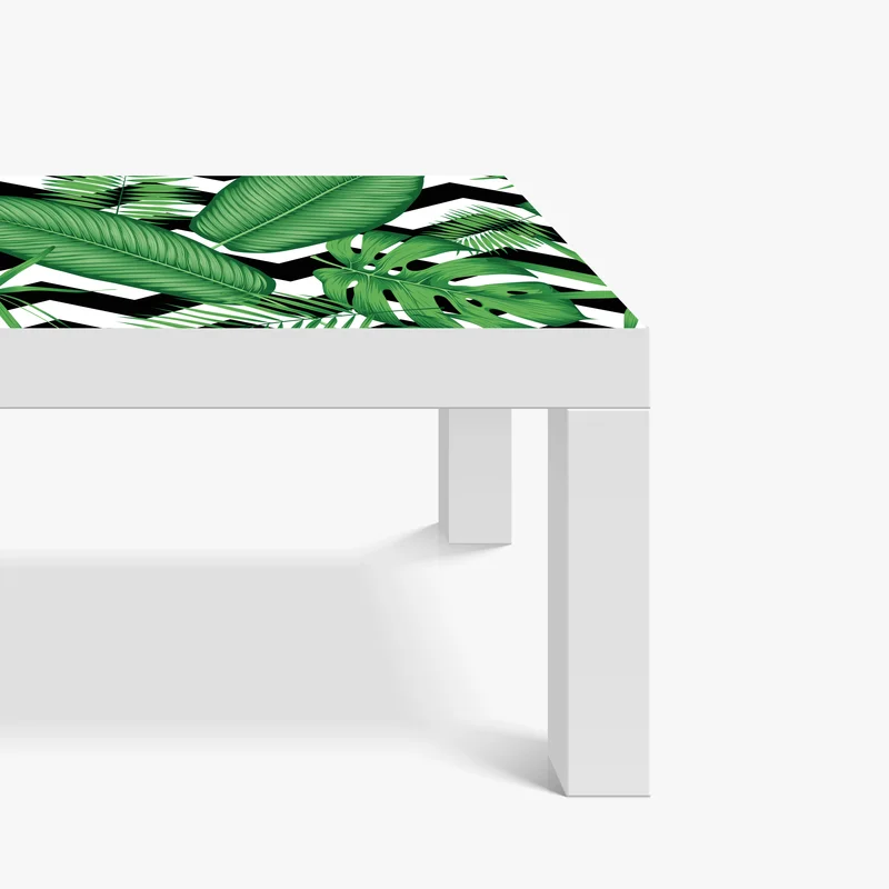 Tischaufkleber und Schreibtischaufkleber tropisches blättermuster auf zickzack-hintergrund Tischaufkleber und Schreibtischaufkleber tropisches blättermuster auf zickzack-hintergrund