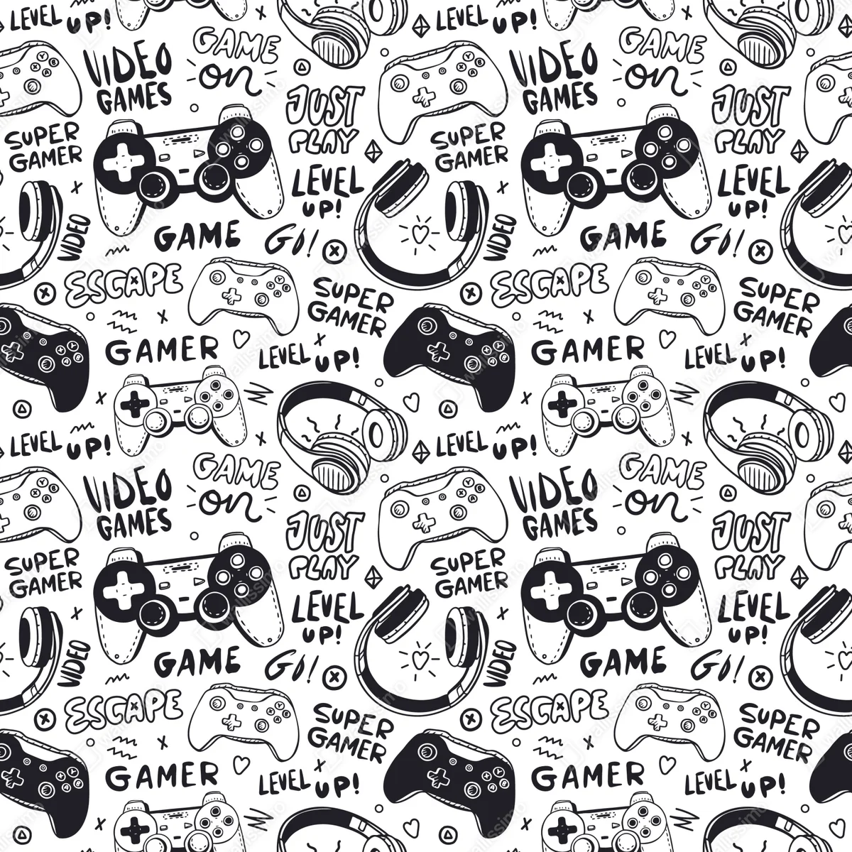 Tischaufkleber und Schreibtischaufkleber doodle-muster mit videospiel-controllern Tischaufkleber und Schreibtischaufkleber doodle-muster mit videospiel-controllern