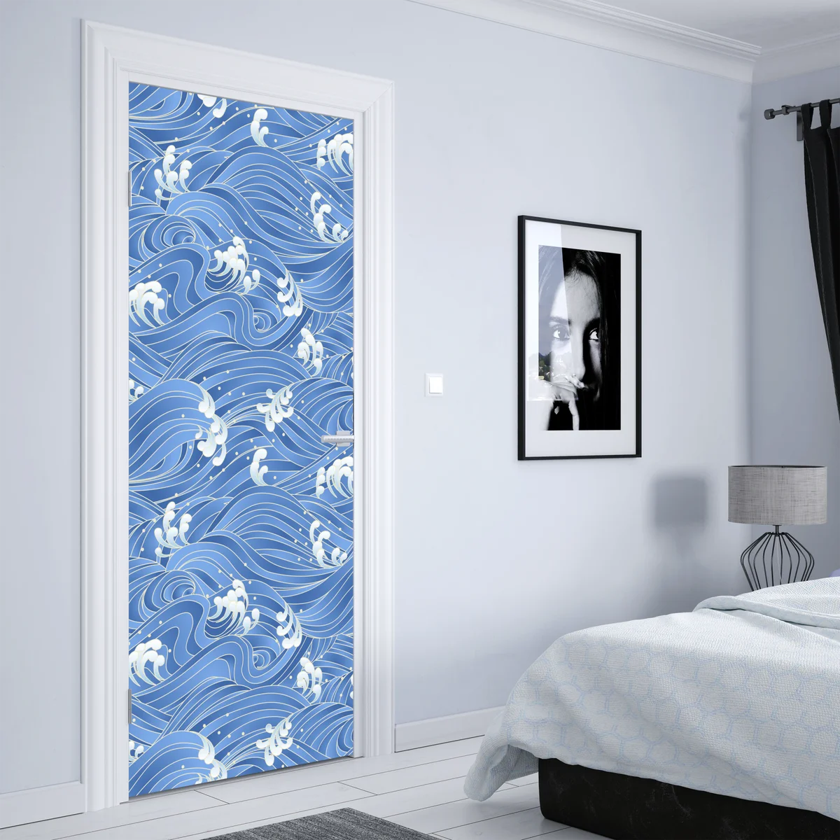 Türaufkleber stilisiertes Japanisches wellenmuster Türaufkleber stilisiertes Japanisches wellenmuster