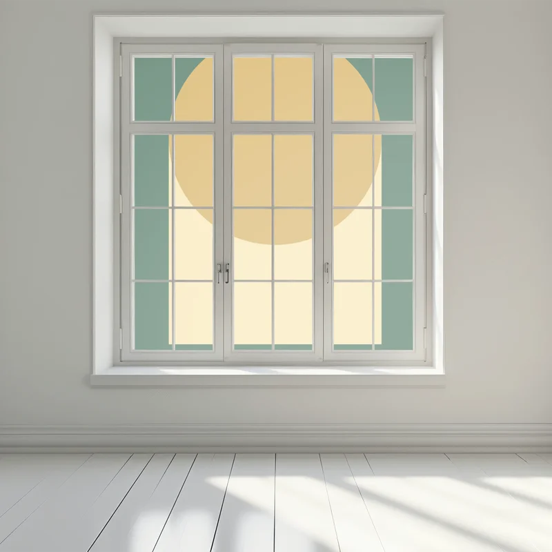 Fensteraufkleber goldene sonne über geometrischem block