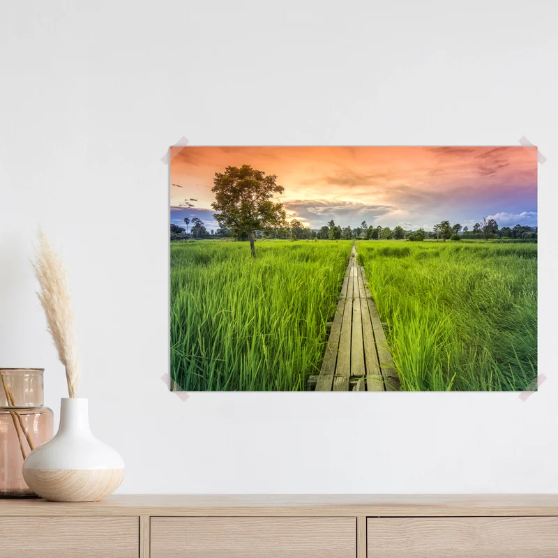 Poster sonnenuntergang über einer hölzernen brücke in Khonburi Poster sonnenuntergang über einer hölzernen brücke in Khonburi