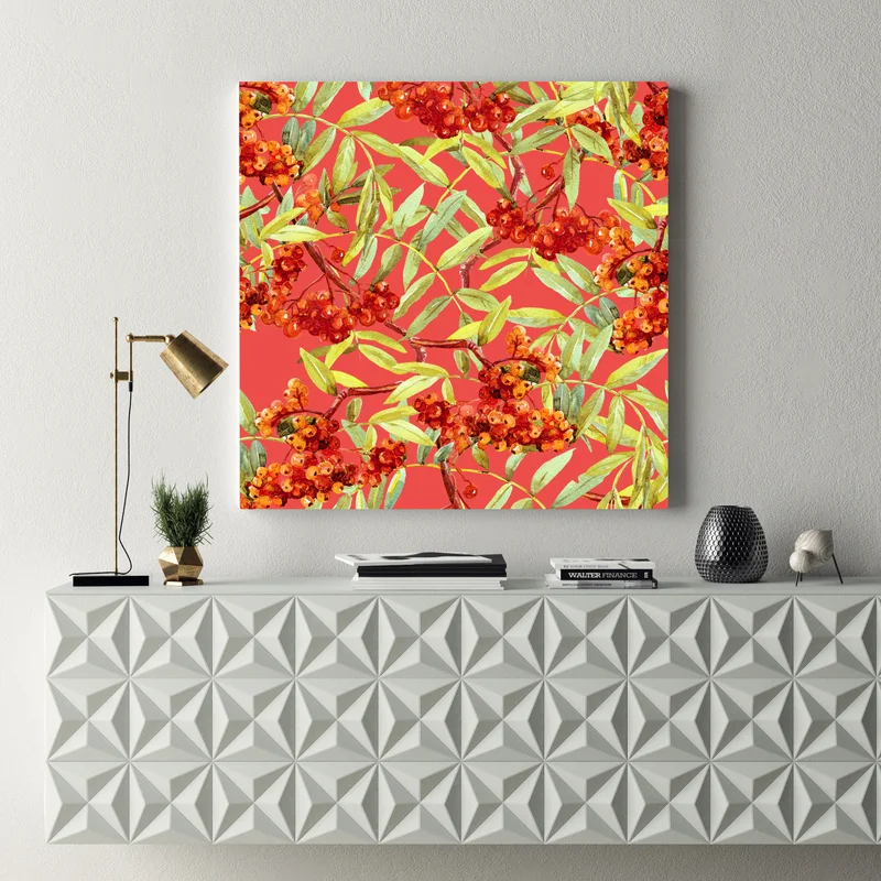 Leinwandbild aquarellmuster mit vogelbeeren Leinwandbild aquarellmuster mit vogelbeeren