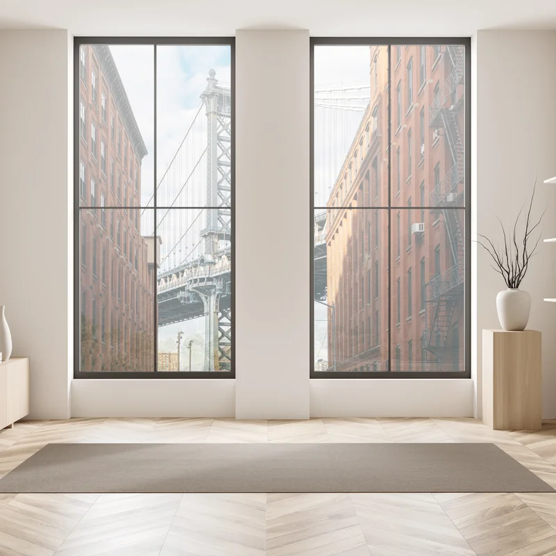 Fensteraufkleber Brooklyn brücke eingerahmt von backsteingebäuden