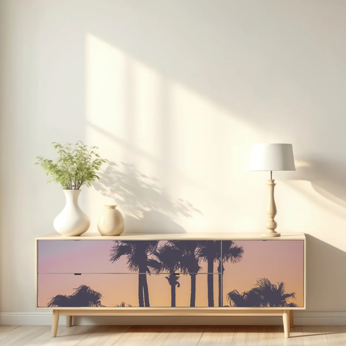 Repositionierbarer Aufkleber retro tropische palmen bei sonnenuntergang Repositionierbarer Aufkleber retro tropische palmen bei sonnenuntergang