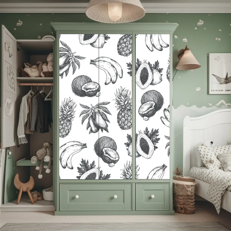 Schrankaufkleber handgezeichnetes muster tropischer früchte