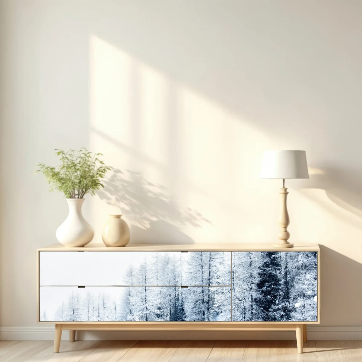 Repositionierbarer Aufkleber winterstille: verschneiter wald Repositionierbarer Aufkleber winterstille: verschneiter wald