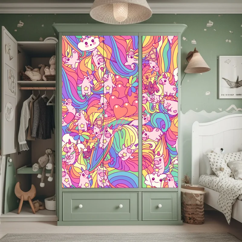 Schrankaufkleber verspieltes pastell-einhornmuster Schrankaufkleber verspieltes pastell-einhornmuster