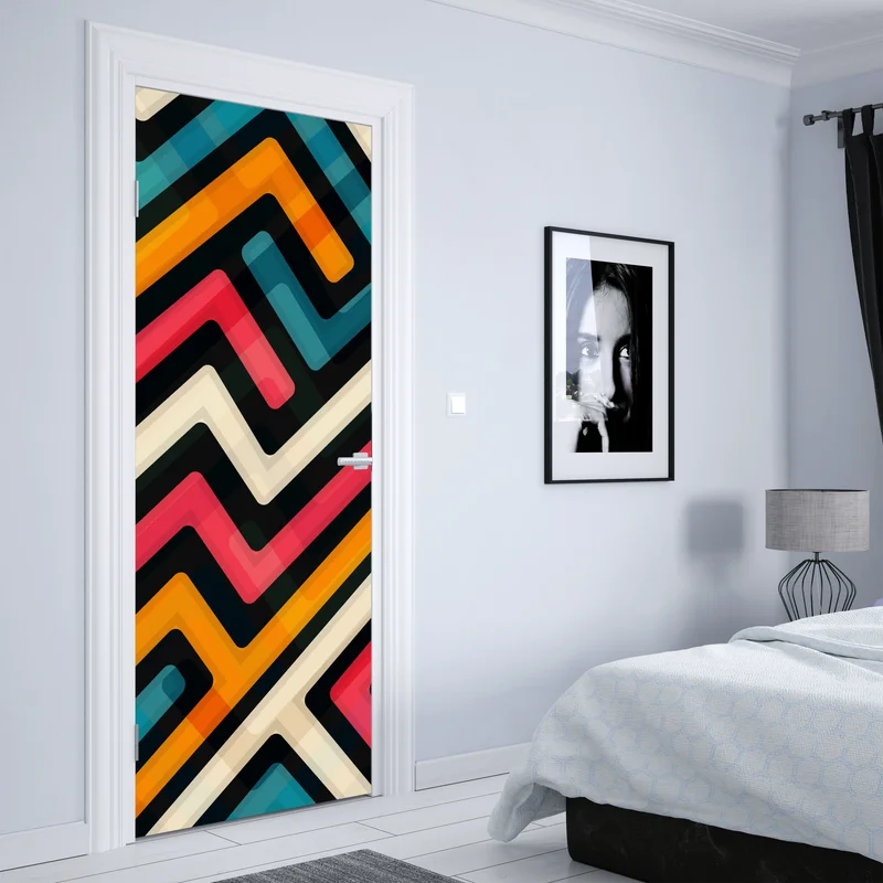 Türaufkleber buntes geometrisches labyrinthmuster