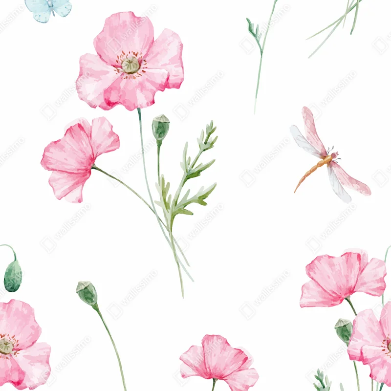 Poster rosa aquarell-mohnmuster • Poster bei Wallnifity® Poster rosa aquarell-mohnmuster • Poster bei Wallnifity®