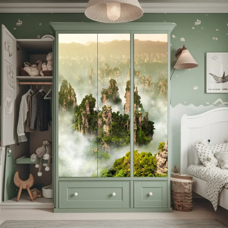 Schrankaufkleber neblige säulen von Zhangjiajie