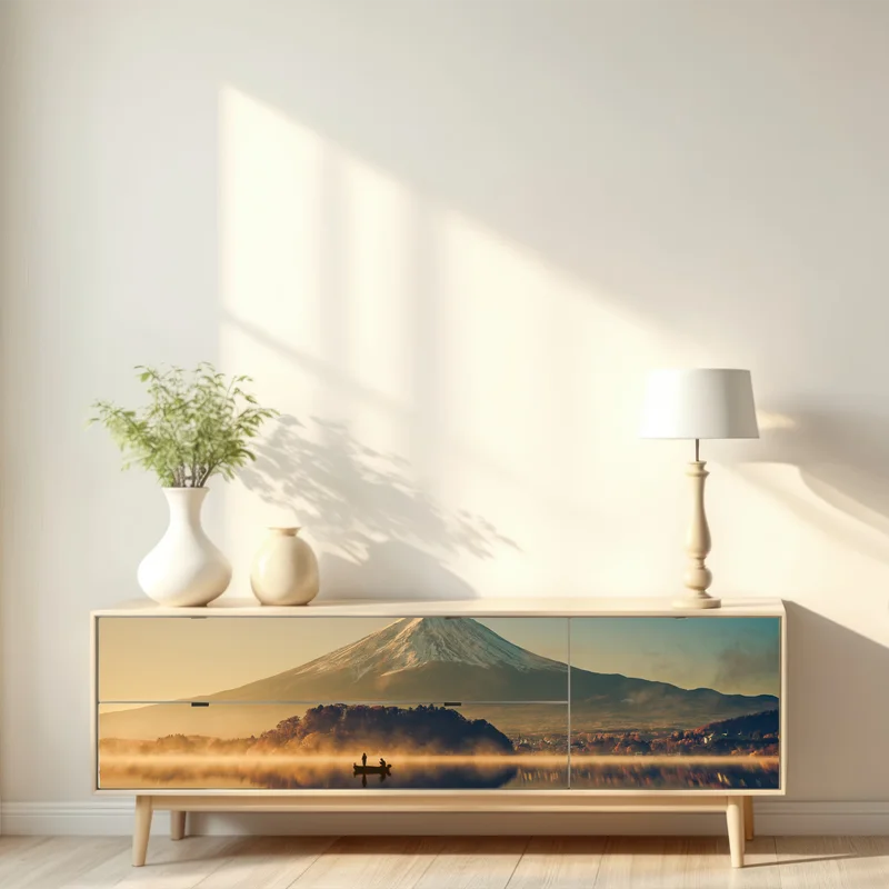 Repositionierbarer Aufkleber sonnenaufgang über Mount Fuji am Kawaguchiko-See