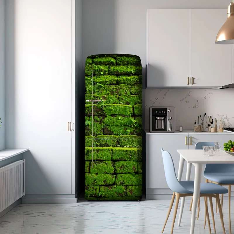 Kühlschrankaufkleber üppige moosbedeckte ziegelwand