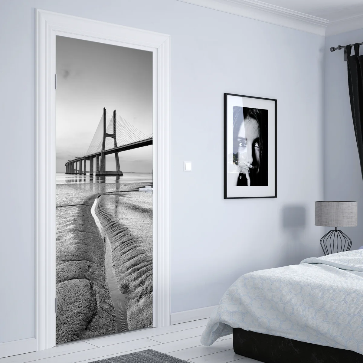 Türaufkleber minimalistische seilbrücke in monochrom Türaufkleber minimalistische seilbrücke in monochrom