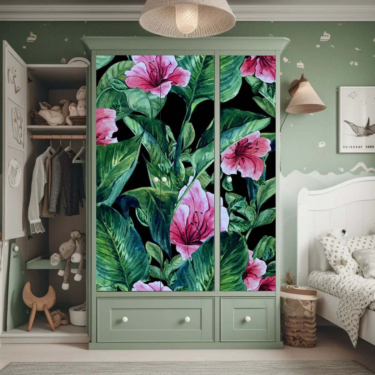 Schrankaufkleber rosa aquarellblumen auf schwarzem hintergrund Schrankaufkleber rosa aquarellblumen auf schwarzem hintergrund