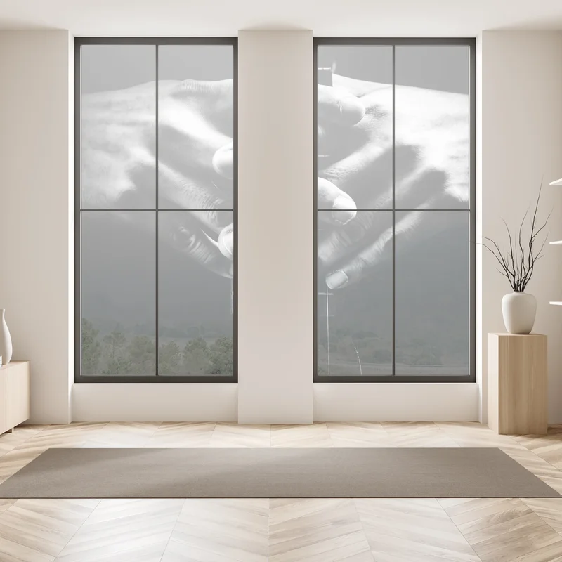 Fensteraufkleber verschränkte hände auf gitarrensaiten Fensteraufkleber verschränkte hände auf gitarrensaiten