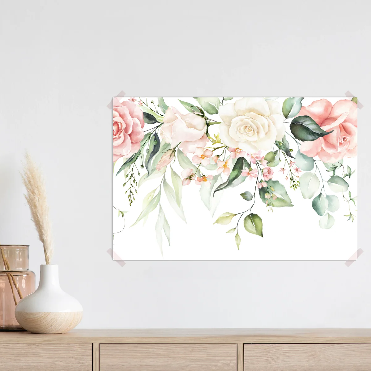 Poster zarte aquarellrosen mit eukalyptus • Poster bei Wallnifity® Poster zarte aquarellrosen mit eukalyptus • Poster bei Wallnifity®