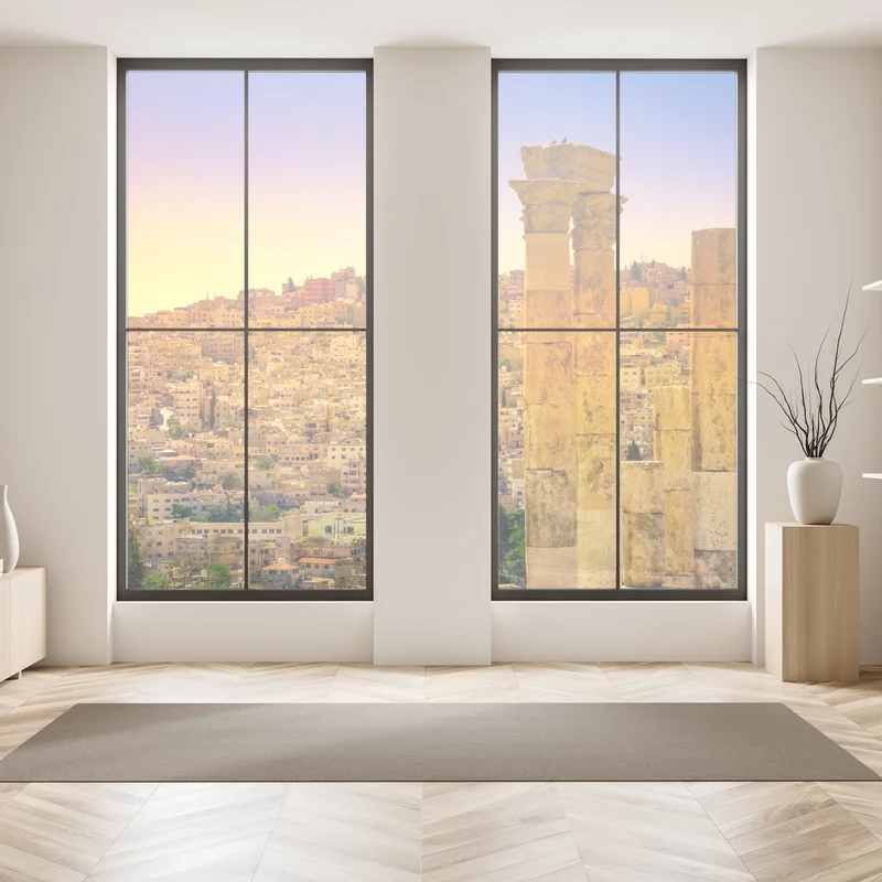 Fensteraufkleber goldene Amman skyline mit antiken säulen