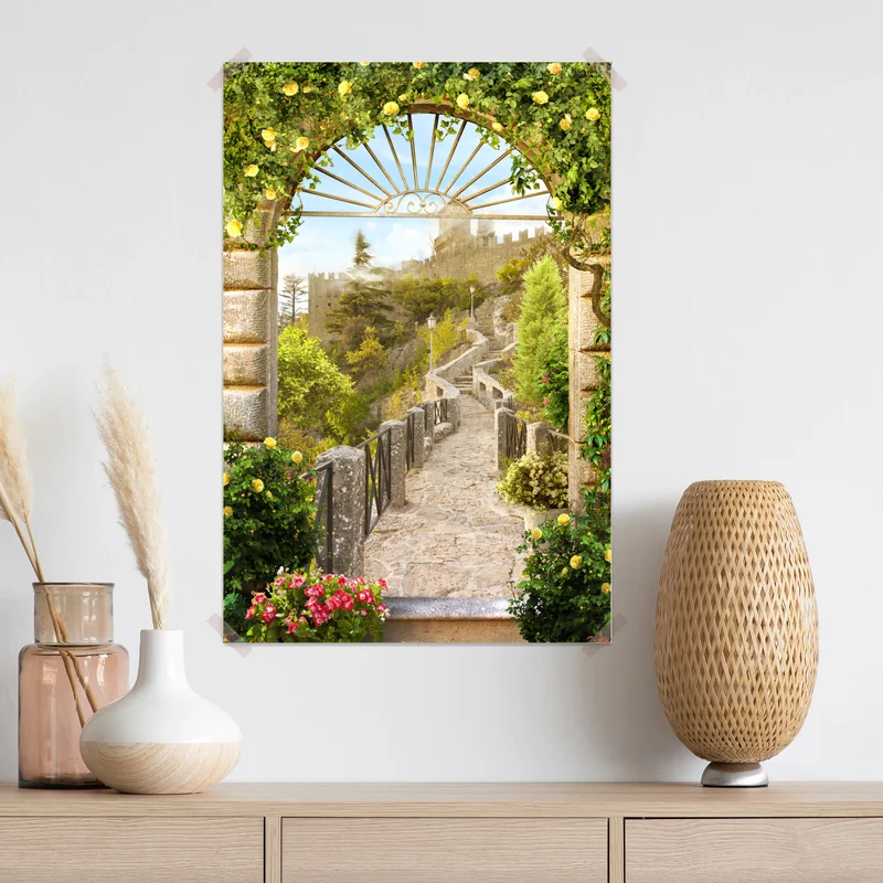 Poster sonniger gartenweg zum schloss Poster sonniger gartenweg zum schloss