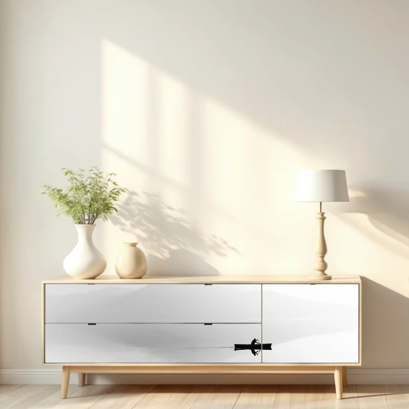 Repositionierbarer Aufkleber einsamer ruderer auf einem nebligen see