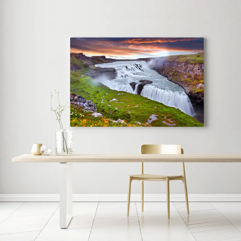 Leinwandbild panoramablick auf den wasserfall Gullfoss Leinwandbild panoramablick auf den wasserfall Gullfoss