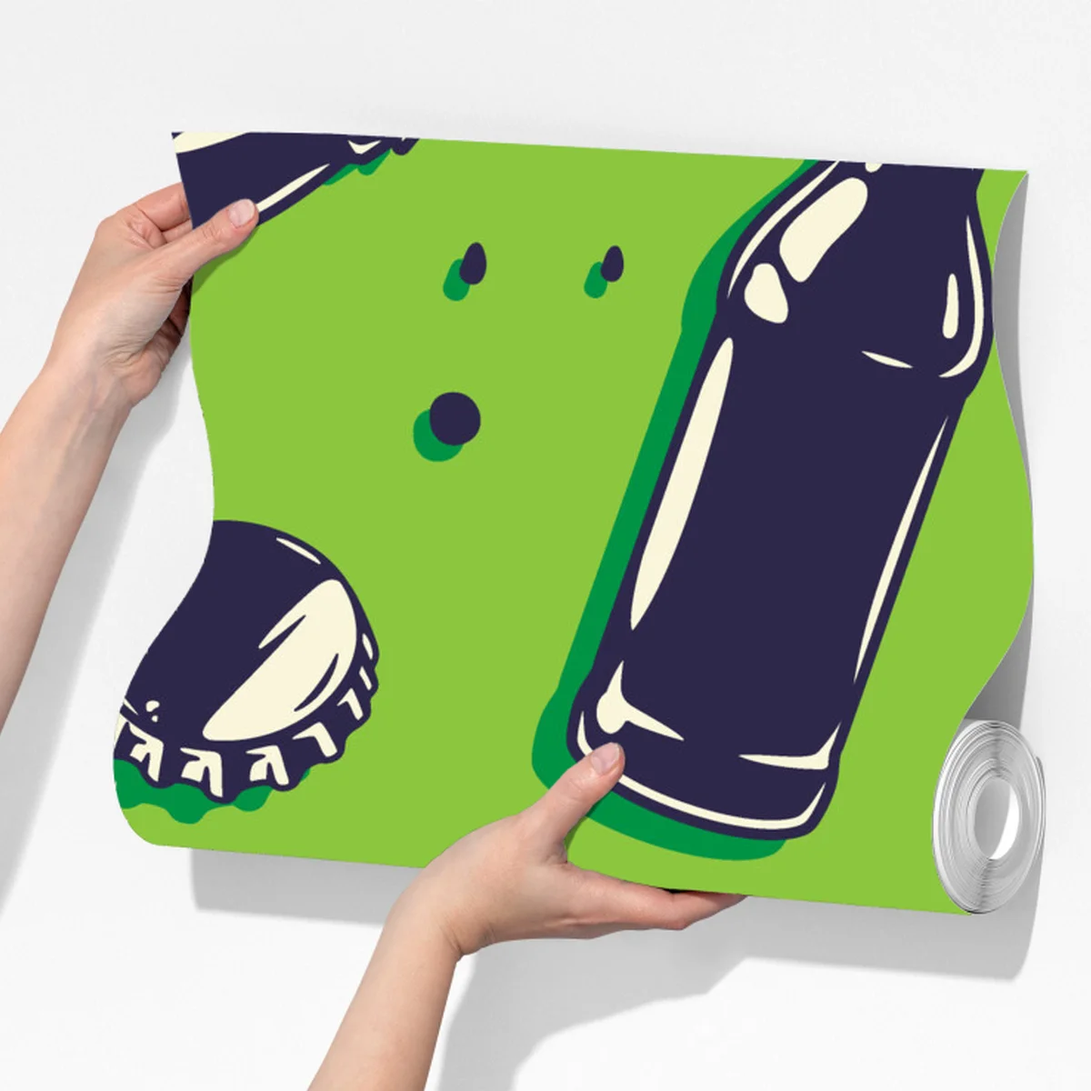 Fototapeta wzór butelek piwa w stylu pop art na zielonym tle Fototapeta wzór butelek piwa w stylu pop art na zielonym tle