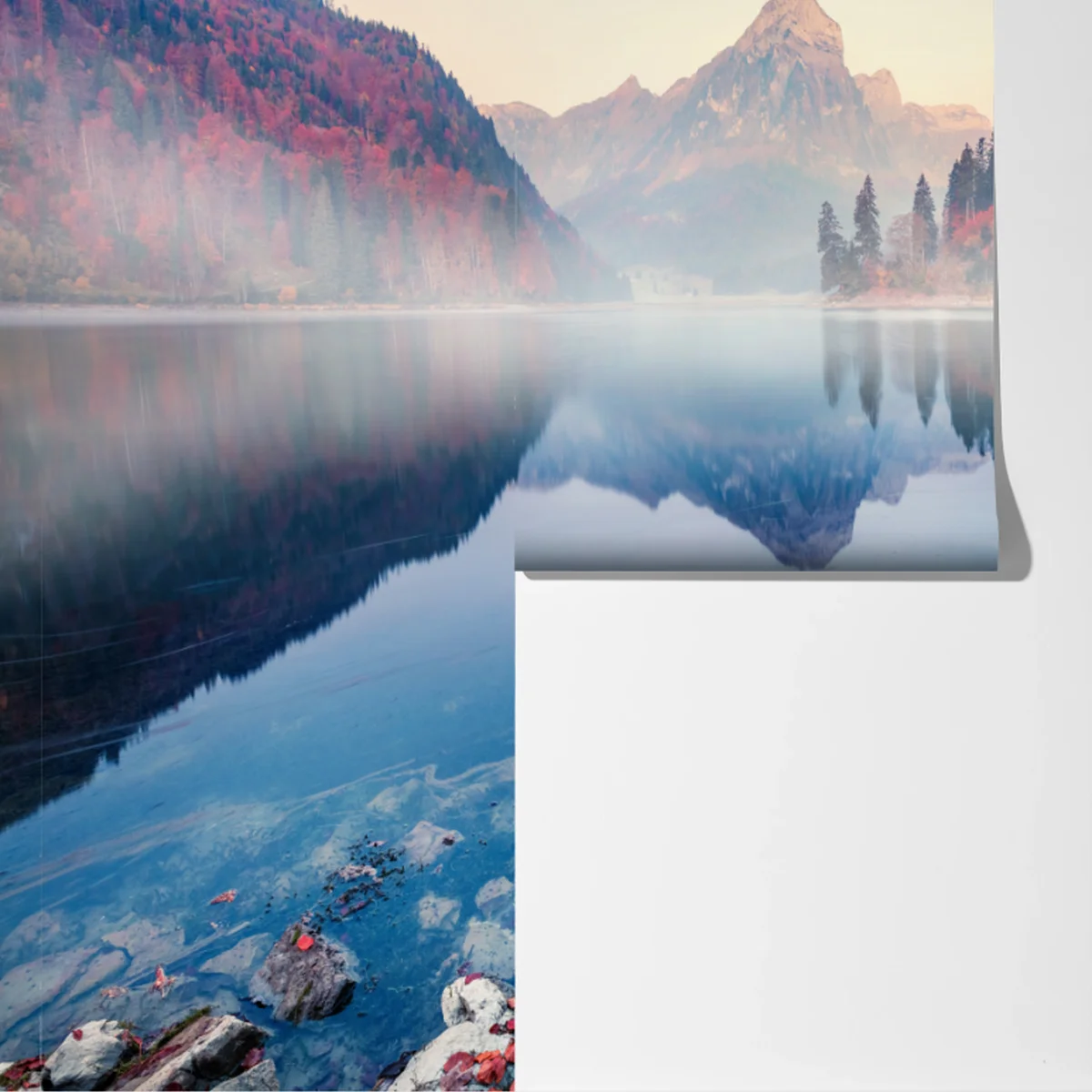 Fototapeta mglisty jesienny poranek nad Obersee, Alpy Szwajcarskie Fototapeta mglisty jesienny poranek nad Obersee, Alpy Szwajcarskie
