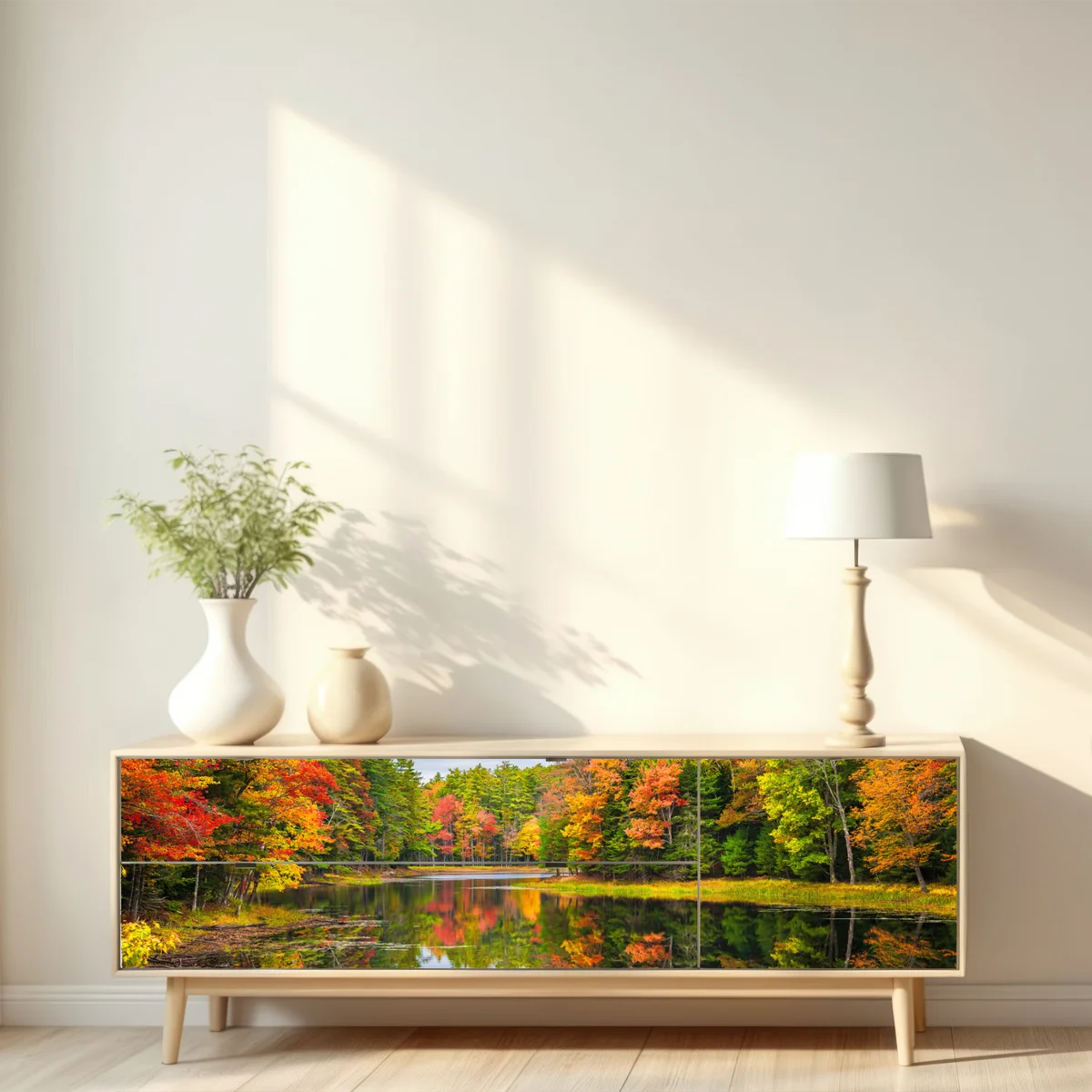 Repositionierbarer Aufkleber herbstliche spiegelungen in Neuengland Repositionierbarer Aufkleber herbstliche spiegelungen in Neuengland