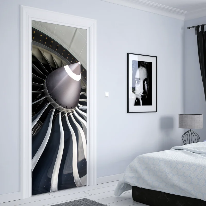 Türaufkleber nahaufnahme turbinenblätter des jettriebwerks