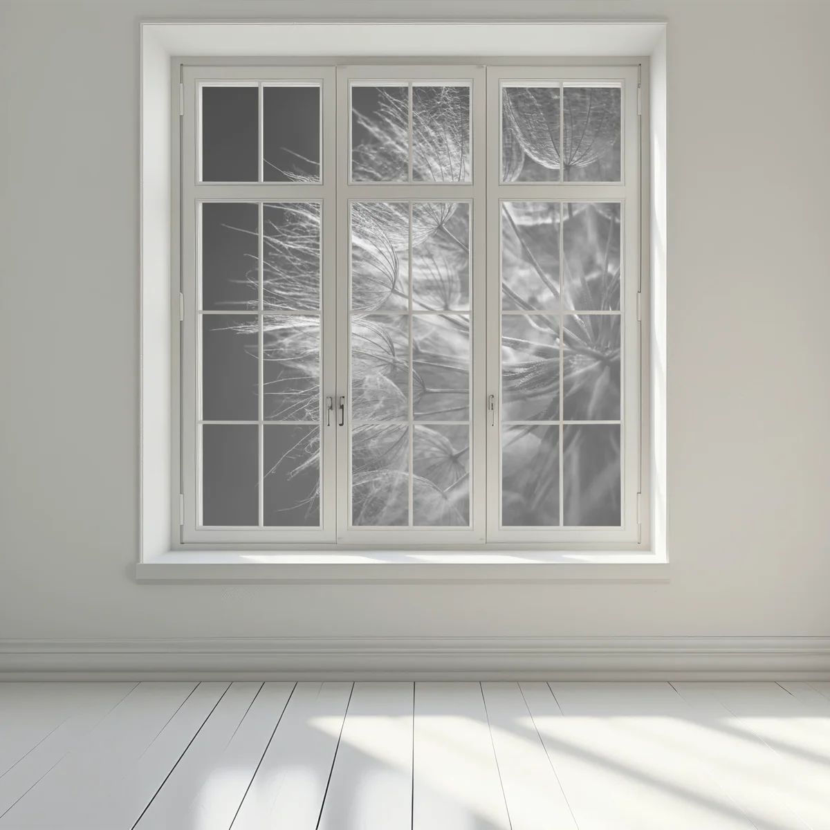 Fensteraufkleber zarter löwenzahn in monochrom Fensteraufkleber zarter löwenzahn in monochrom