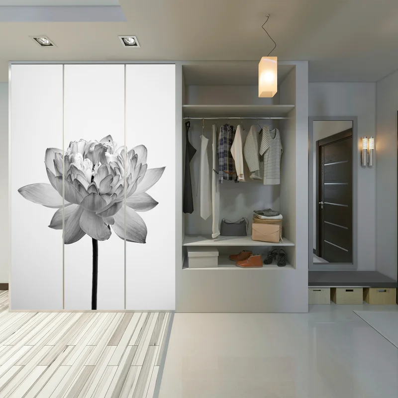 Schrankaufkleber ruhevoller lotus in graustufen