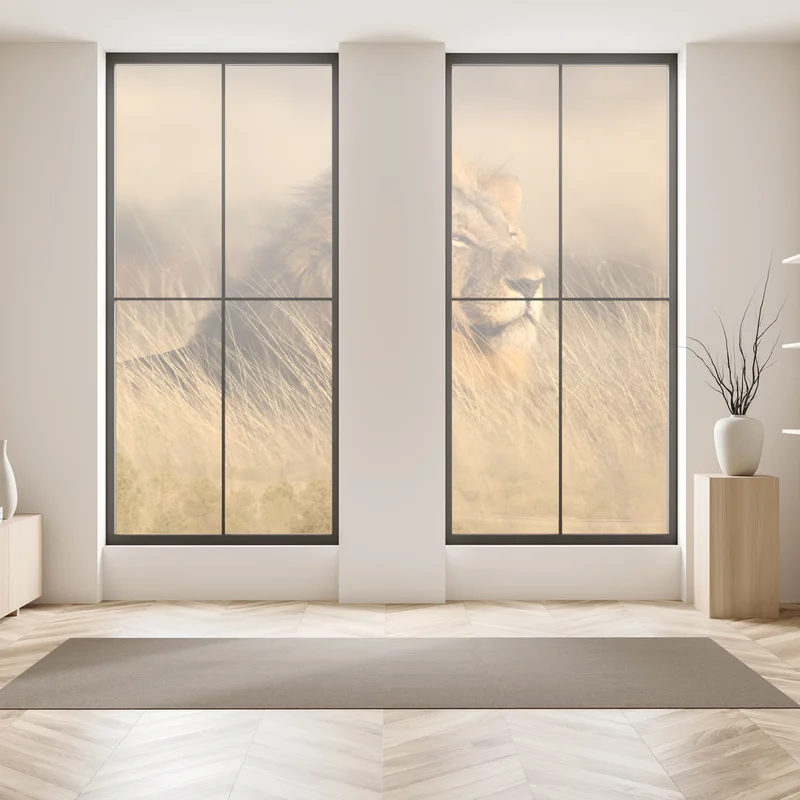 Fensteraufkleber majestätischer löwe im hohen gras