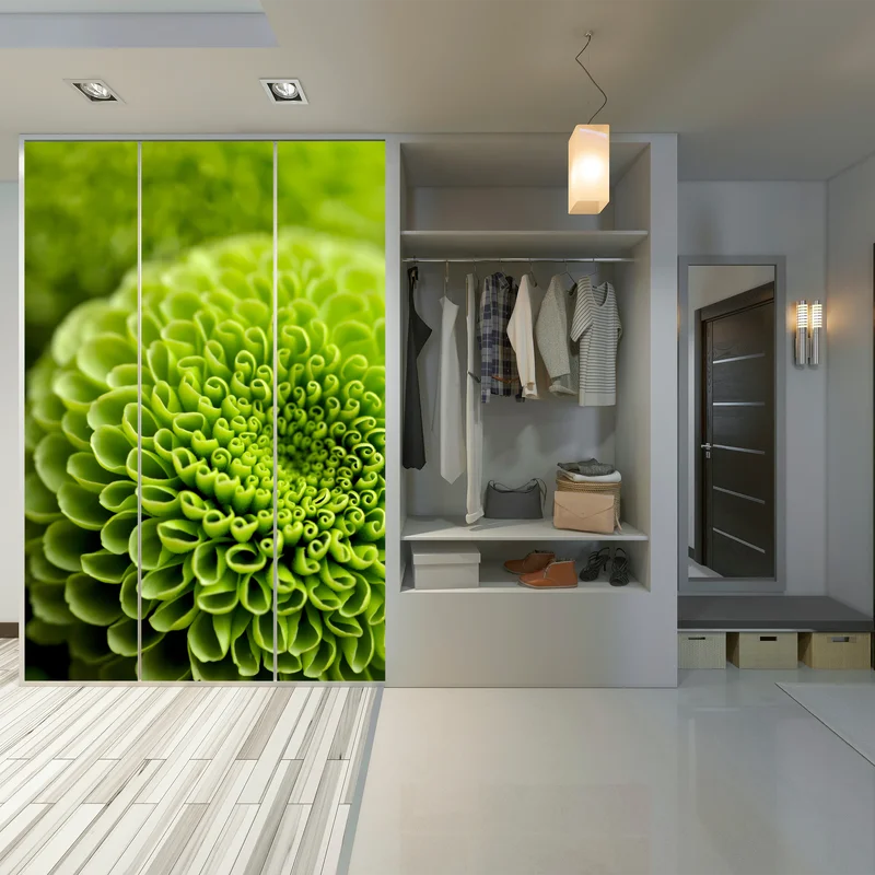 Schrankaufkleber leuchtende grüne blumenspirale im makro