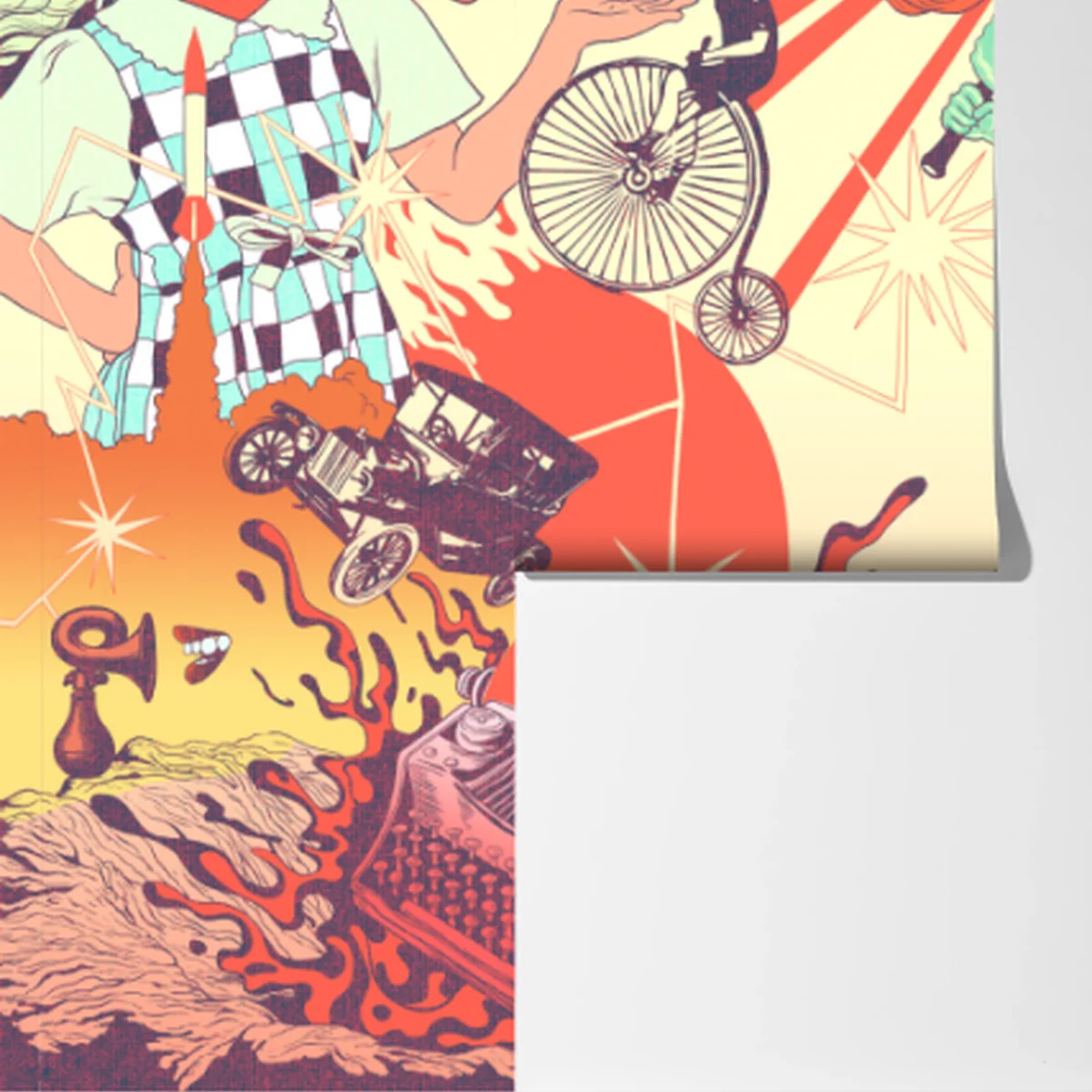 Fototapete surreale retro-collage: traumhafte symbole und erinnerungen Fototapete surreale retro-collage: traumhafte symbole und erinnerungen