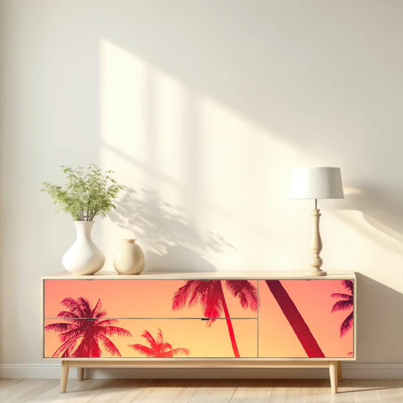 Repositionierbarer Aufkleber tropischer sonnenuntergang mit palmen