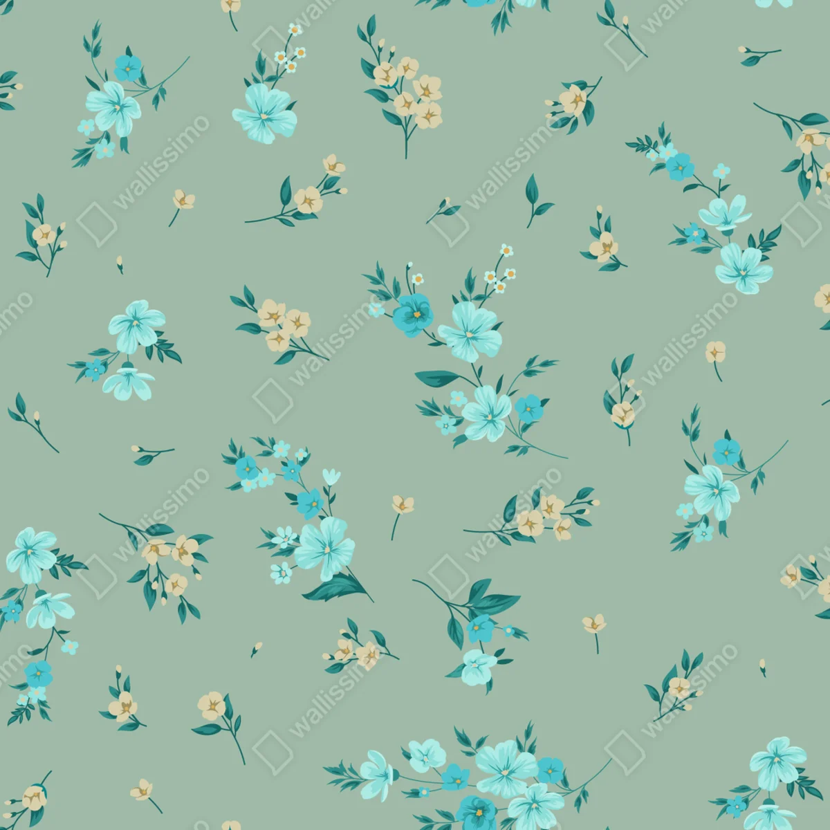 Kühlschrankaufkleber pastell türkis blumenmuster auf salbeigrünem hintergrund Kühlschrankaufkleber pastell türkis blumenmuster auf salbeigrünem hintergrund