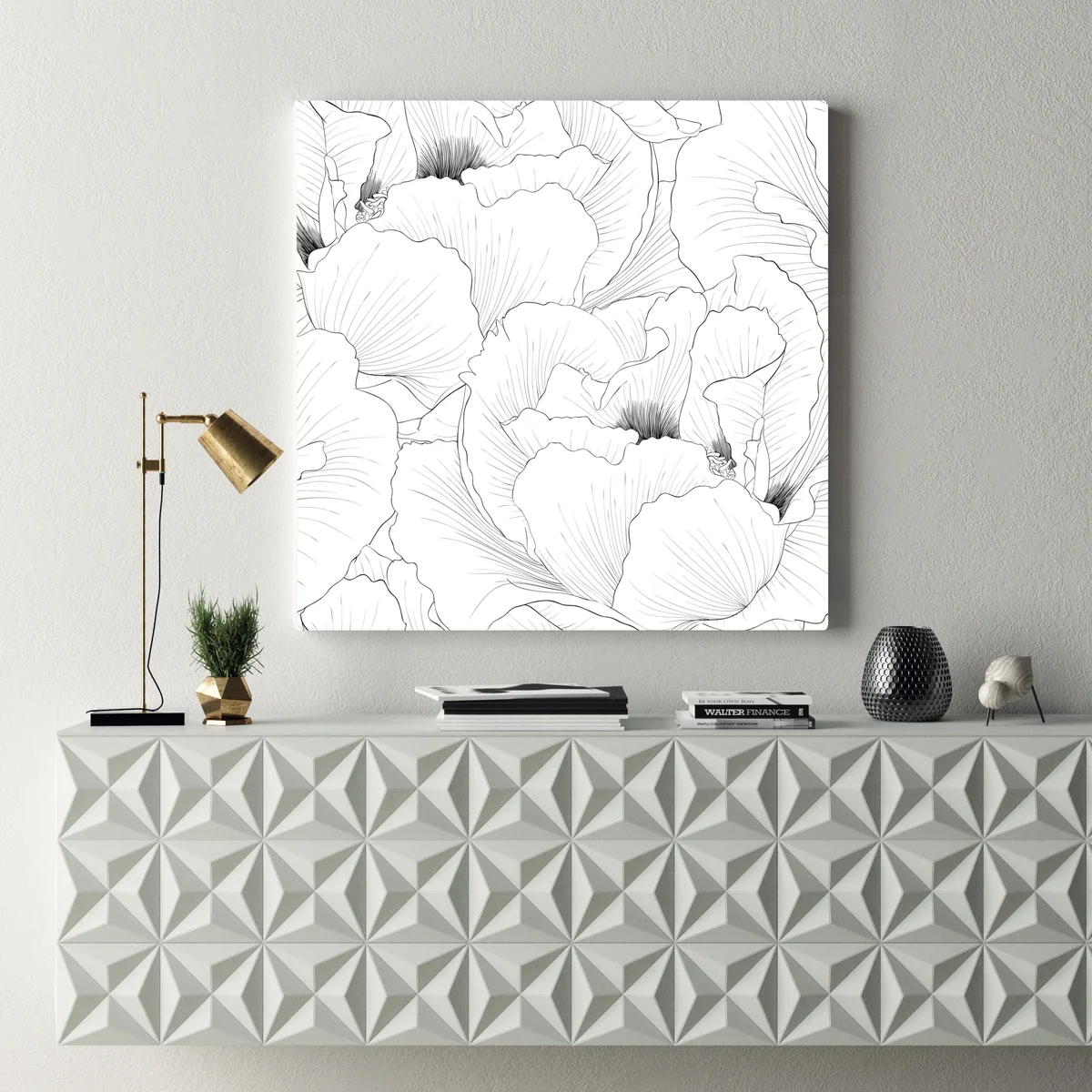 Leinwandbild feine botanische linienzeichnung mit blumen Leinwandbild feine botanische linienzeichnung mit blumen