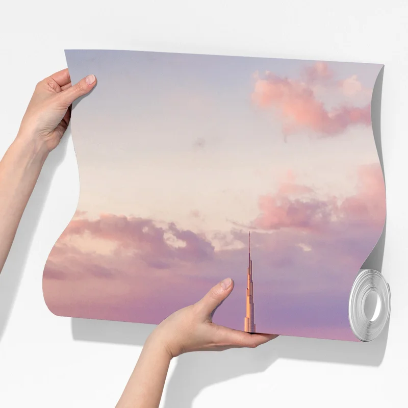 Fototapete sonnenuntergang über der skyline von Dubai mit Burj Khalifa Fototapete sonnenuntergang über der skyline von Dubai mit Burj Khalifa