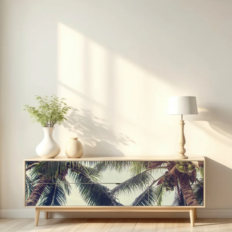 Repositionierbarer Aufkleber tropische kokospalmen am türkisfarbenen meer Repositionierbarer Aufkleber tropische kokospalmen am türkisfarbenen meer