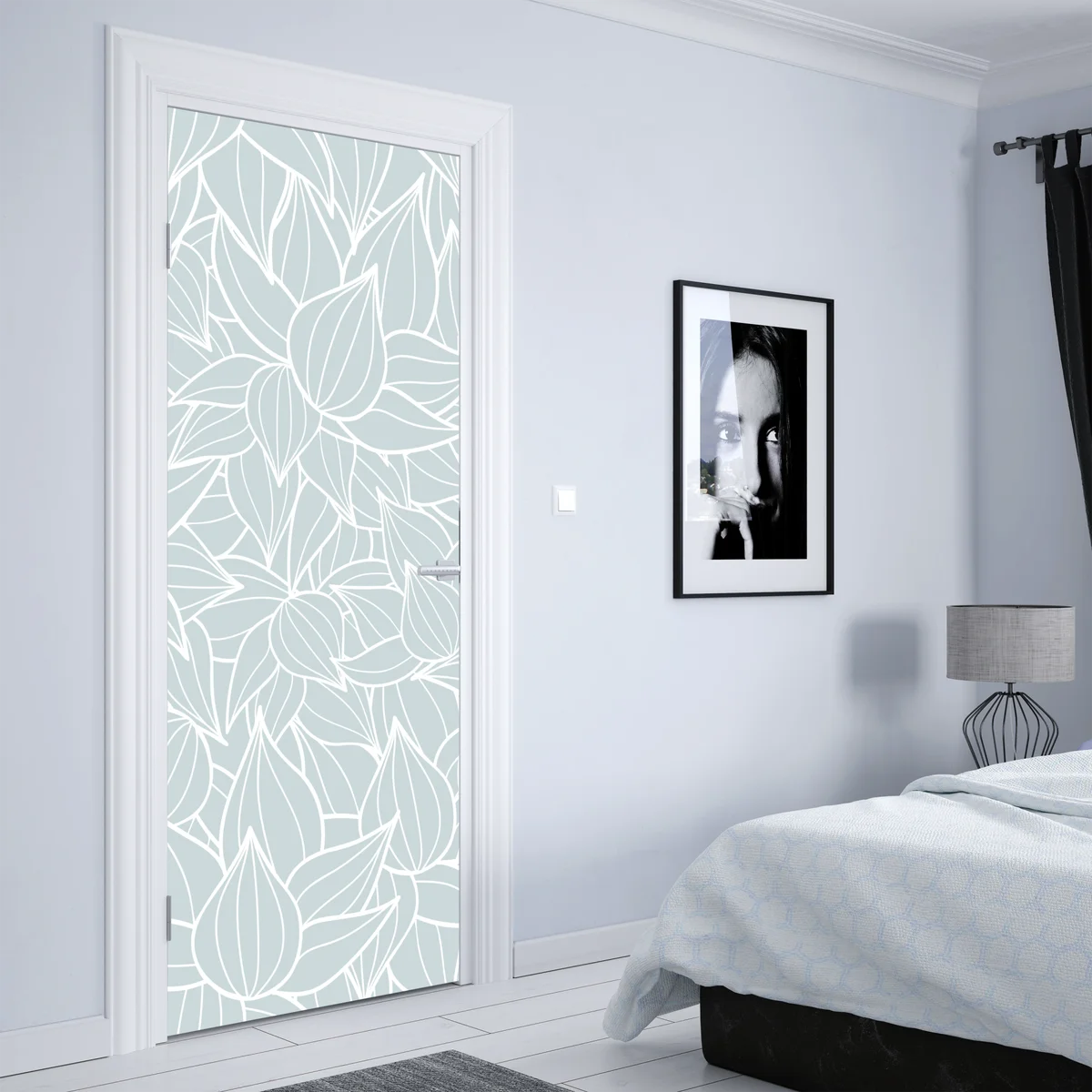 Türaufkleber zartes türkis blättermuster Türaufkleber zartes türkis blättermuster