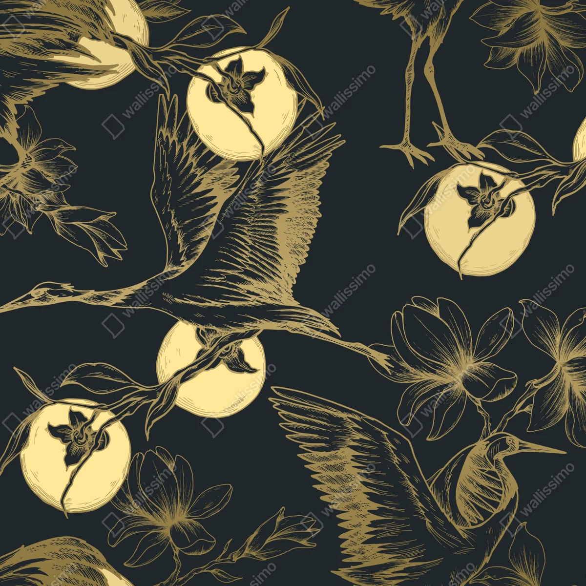 Repositionierbarer Aufkleber goldene kraniche und mondmuster Repositionierbarer Aufkleber goldene kraniche und mondmuster