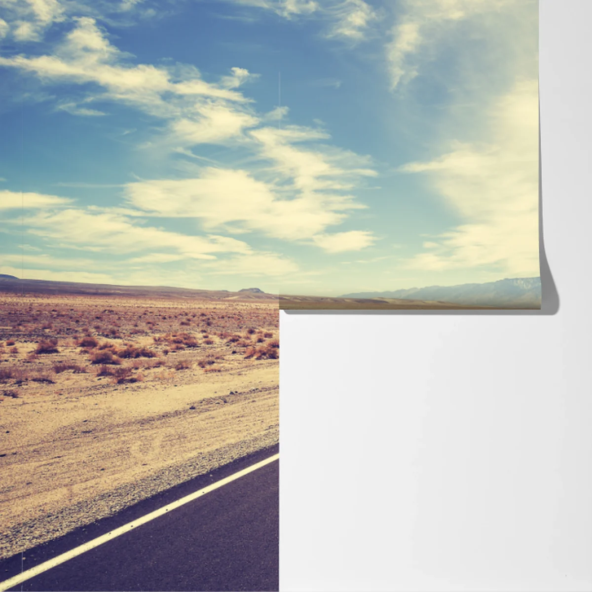 Fototapete vintage landstraße unter weitem himmel Fototapete vintage landstraße unter weitem himmel